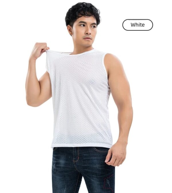 Men's Cool Feeling Ice Silk Mesh Vest Breathable Summer Fitness Sports Tank Top in Stock Chinese Factory Low Price Hot Sale( set of 3) - Image 3