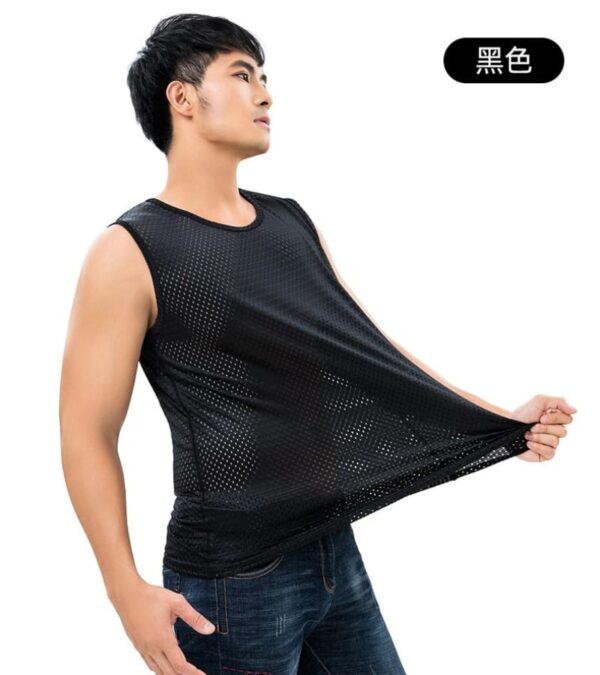 Men's Cool Feeling Ice Silk Mesh Vest Breathable Summer Fitness Sports Tank Top in Stock Chinese Factory Low Price Hot Sale( set of 3) - Image 2