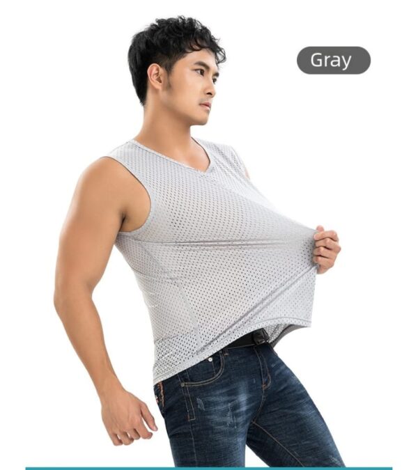 Men's Cool Feeling Ice Silk Mesh Vest Breathable Summer Fitness Sports Tank Top in Stock Chinese Factory Low Price Hot Sale( set of 3) - Image 4
